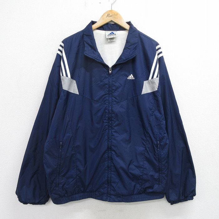 XL/古着 アディダス adidas 長袖 ナイロン ジャケット メンズ 90s ワンポイントロゴ 大きいサイズ 紺 ネイビー 3本ライン 24aug26 中古 ア