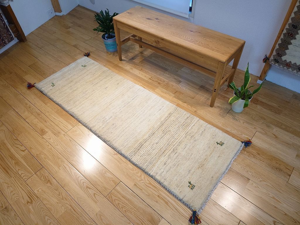 ペルシャ ギャッベ ランナー大 177×63㎝ アイボリー ヤギ RJ13829