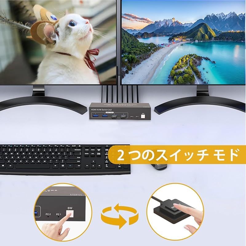  2 PC 切替 2モニター HDMI KVM 切替器 SW 220 スイッチ 4 K 60 Hz デュアルモニター 同時出力 スイッチャー USB 3 0 切替機 キーボード マウス プリンター スキャナー共有 2入力 4出力 職場 在 1 周辺機器 Wii