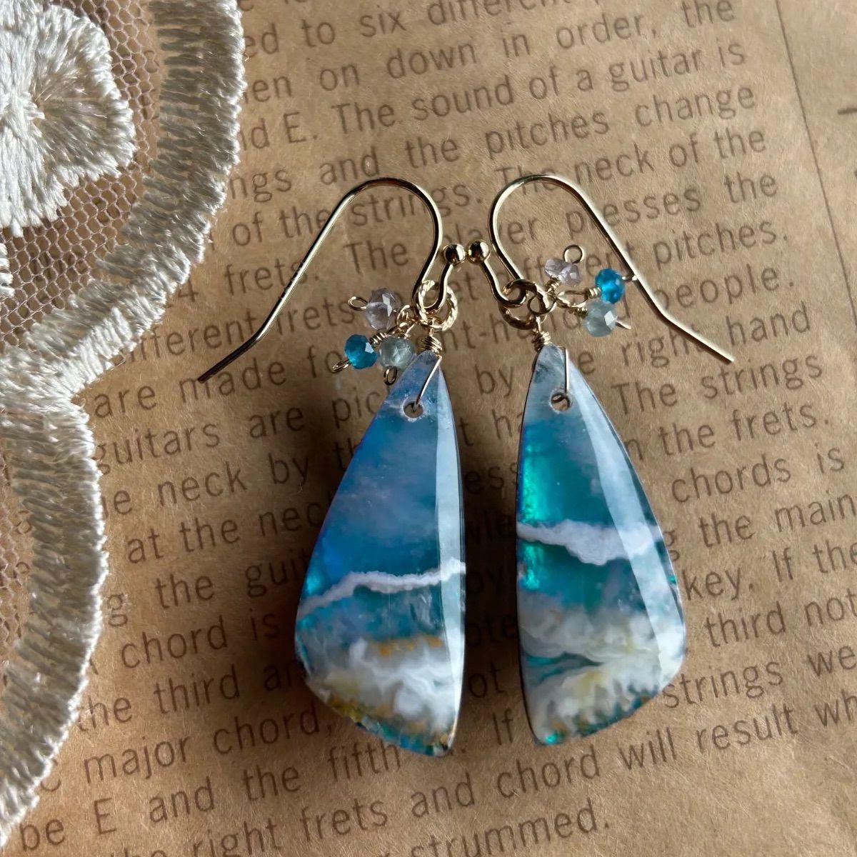 プルームアゲート　ダブレット　オーロラ　14kgf ピアス ☆daisy☆❤️ プルームアゲート ダブレットオーロラ 14kgfピアス オ