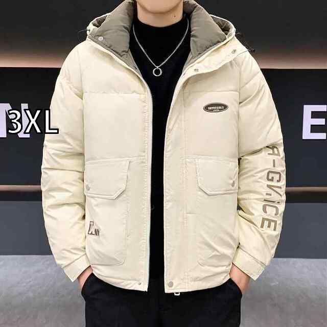 3XL 春 コーデ メンズ 服 シンプル ファッション オシャレ 大人 かっこいい 大きいサイズ ストリート 紳士服 ダウン ジャケット 軽 厚手 フード付き 冬 暖かい