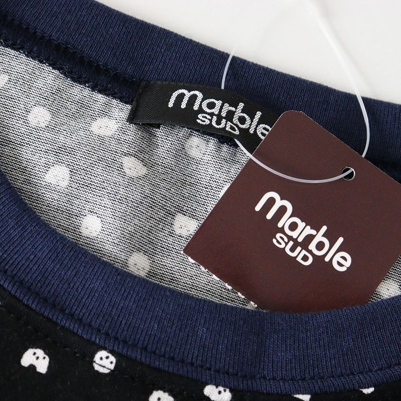  2025 SS マーブルシュッド marble SUD Mame dot ユルTシャツ F｜ブラック トップス フレンチスリーブ カットソー アンサンブル トップス