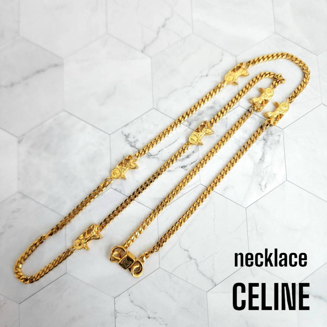 CELINE セリーヌ ロング ネックレス 馬車 ゴールドカラー