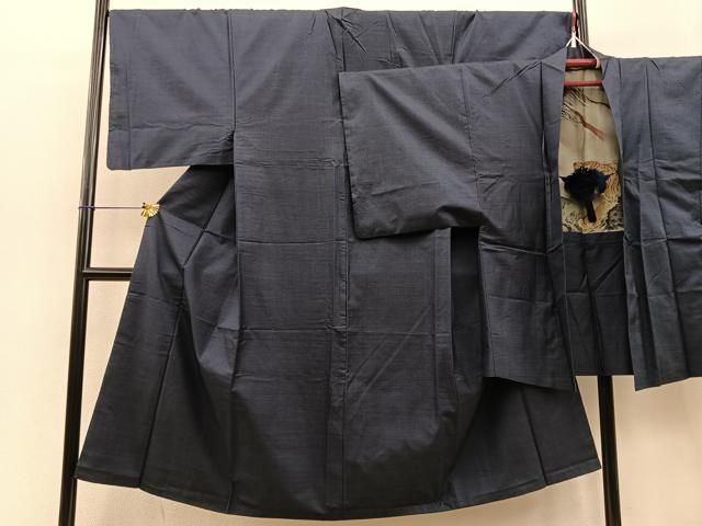 平和屋本店□極上 男性 紬 アンサンブル キングサイズ 海松茶色 羽裏