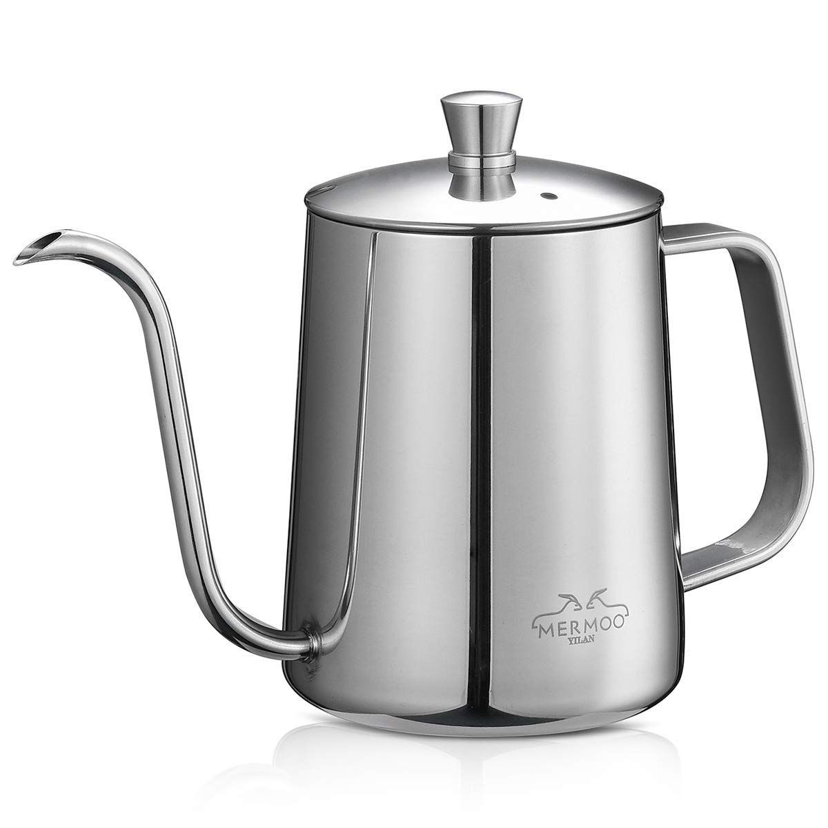 在庫 コーヒー ドリップ ポット 2~3人用 600ml YILAN コーヒー ドリップ ケトル 蓋付き 人気 MERMOO ステンレス 細口 珈琲 やかん リップケトル シルバー