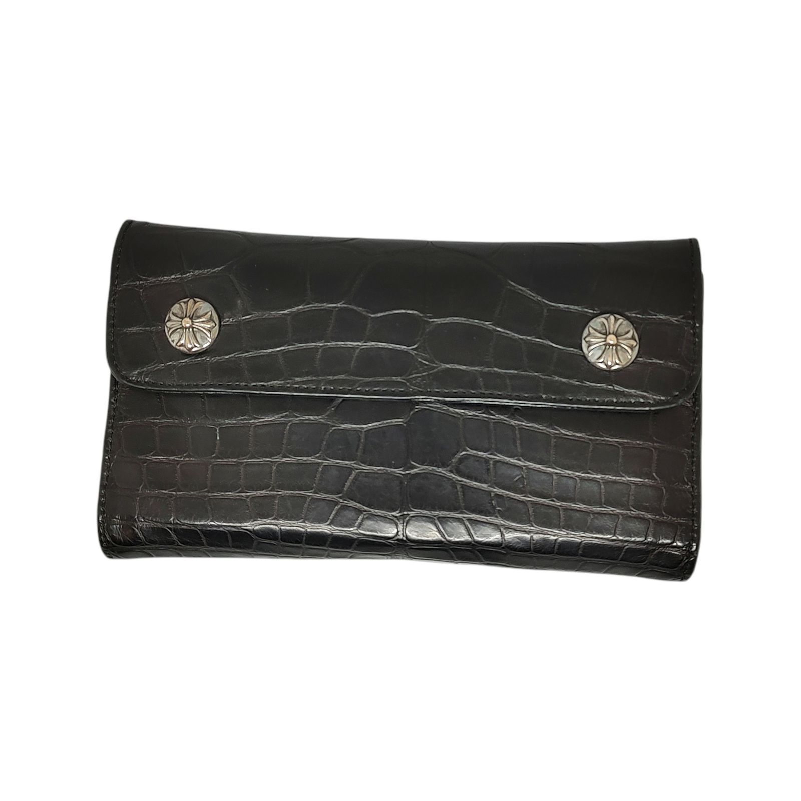 Chrome Hearts クロムハーツ  クロコダイル クロス ボタン WAVE ウォレット  F ブラック
