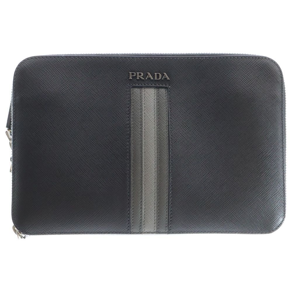 PRADA サフィアーノレザー クラッチバッグ プラダ シルバー PRADA (プラダ) ロゴプレート サフィアーノレザー ハンド