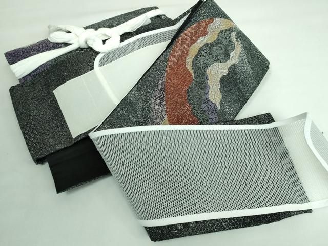 平和屋本店□極上 ワンタッチつけ帯 道長名物裂 黒地 やまと誂製 逸品