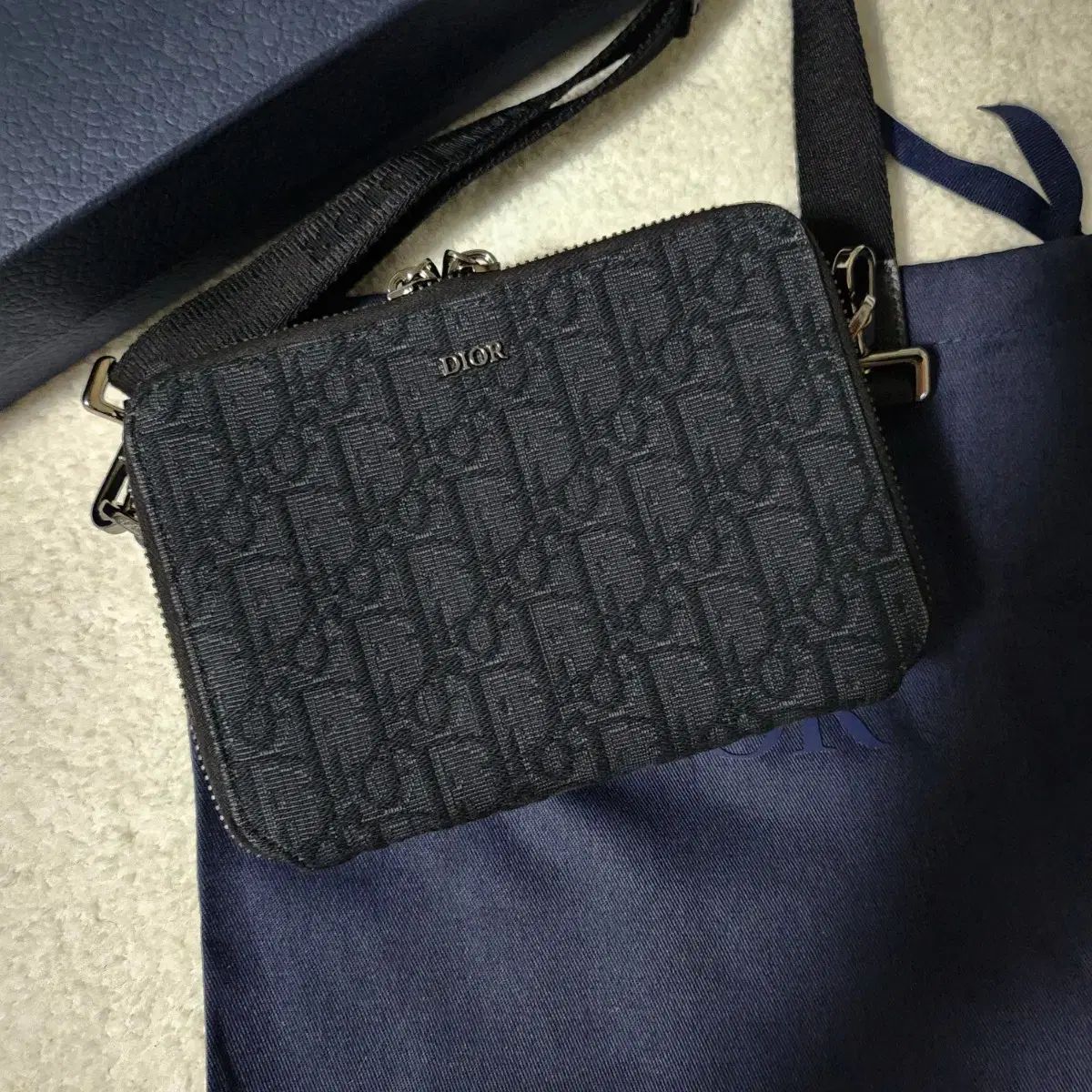 フルセット Dior オブリーク ストラップ ポーチ メッセンジャーバッグ ブラック