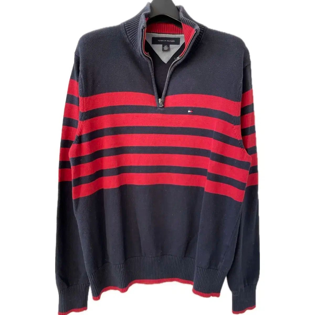 【雷市場（ポンジャン）商品韓国直送】 メンズ S Tommy Hilfiger(トミーヒルフィガー) ニット セーター セーター ストライプ ピマコットン 綿 ハーフジップ Tシャツ