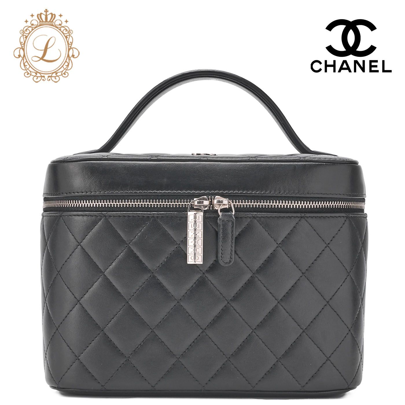 CHANEL シャネル マトラッセ バニティ ハンドバッグ ラムスキン 黒 