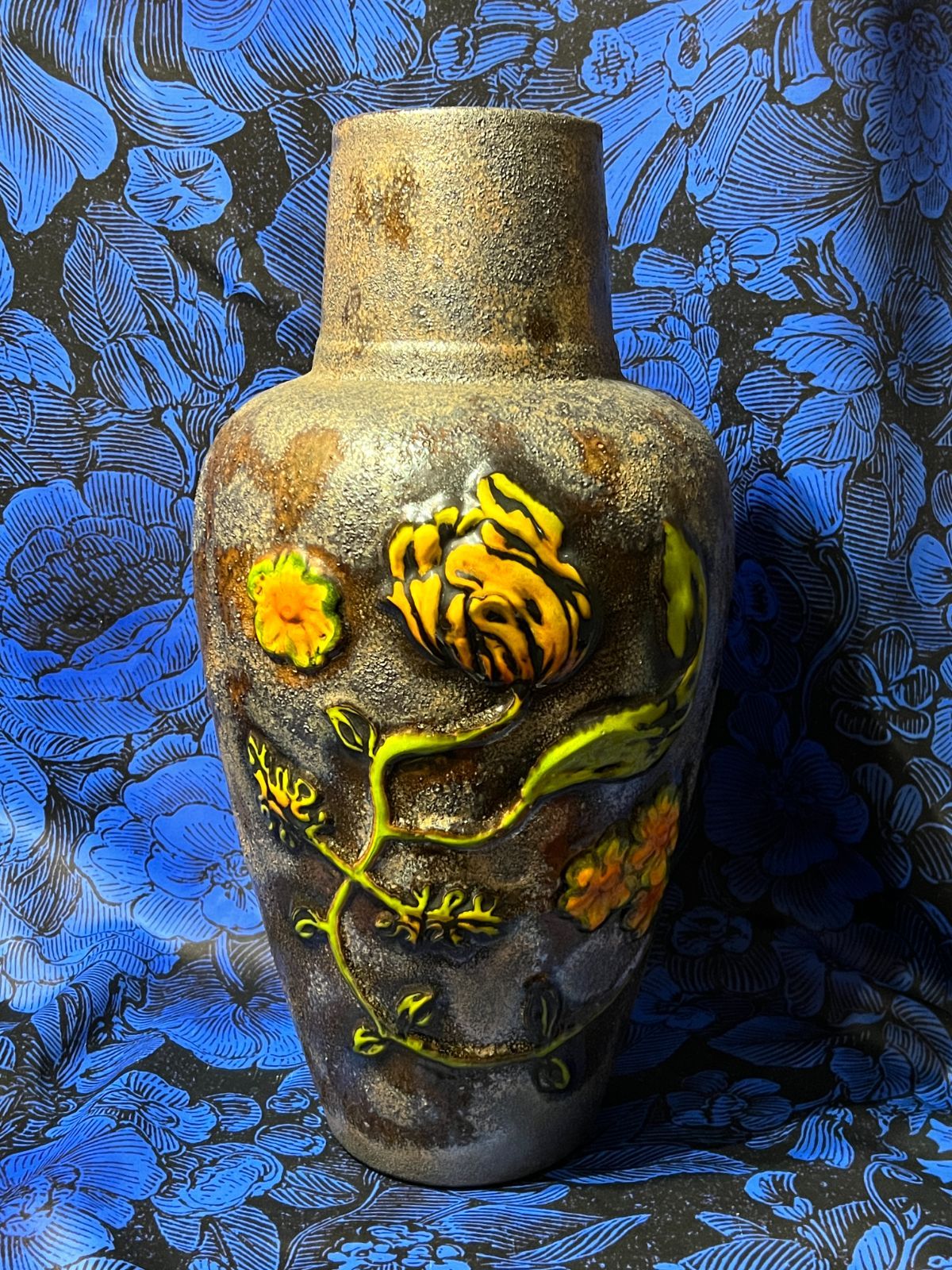 西ドイツ 花瓶 ビンテージ 大型花瓶 花柄 フラワーベース ファットラバ