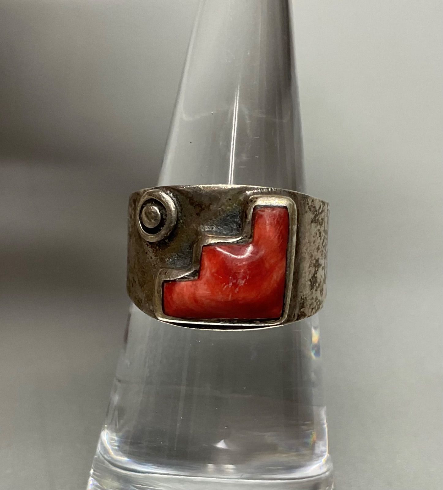 w3 シルバーリング 950刻印 13号〜 サイズ調整 フリーサイズ サーモンピンク 石付き アンティーク ヴィンテージ