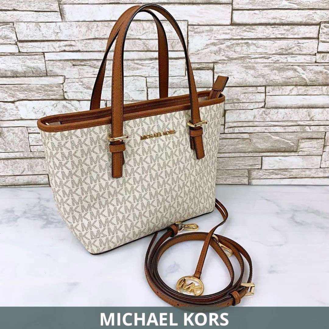 MICHAEL KORS◆ハンドバッグ レザー CRM 総柄 MKロゴ