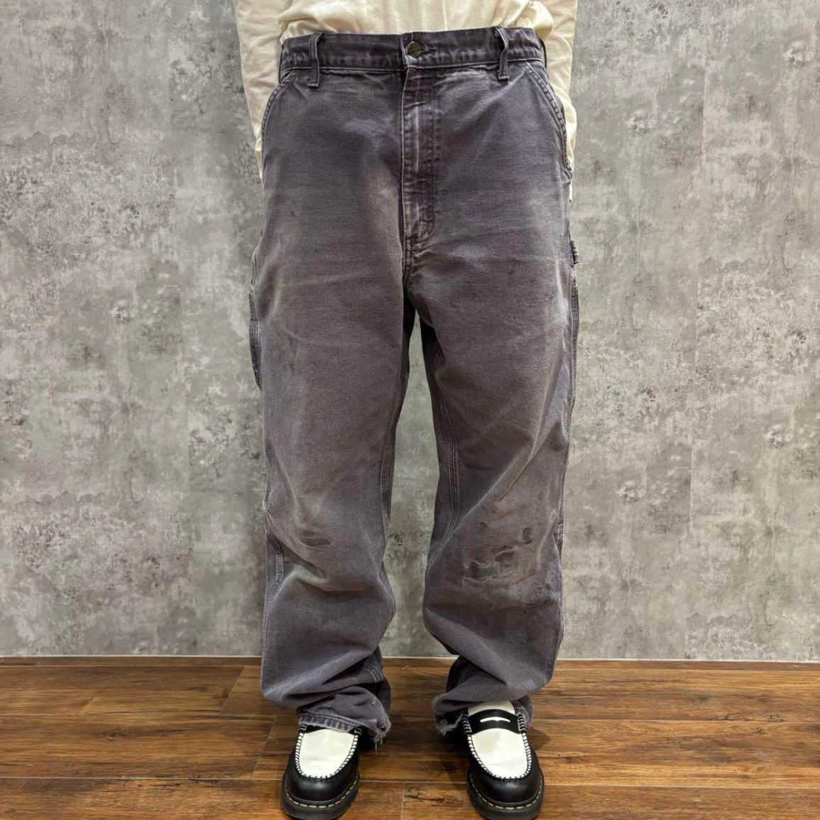 USA古着 Carhartt ダック ワークパンツ B 11 ピューターブルー ダンガリーフィット レザーパッチ