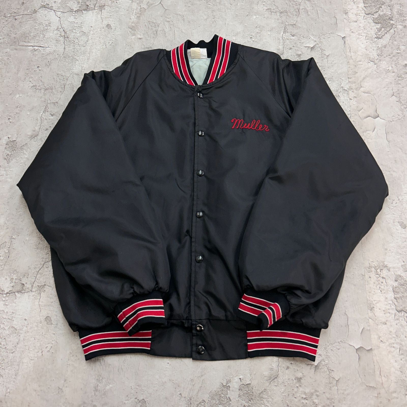 スタジャン ヴィンテージ 赤 黒 80年代 RENNOC ウールスタジャン 袖