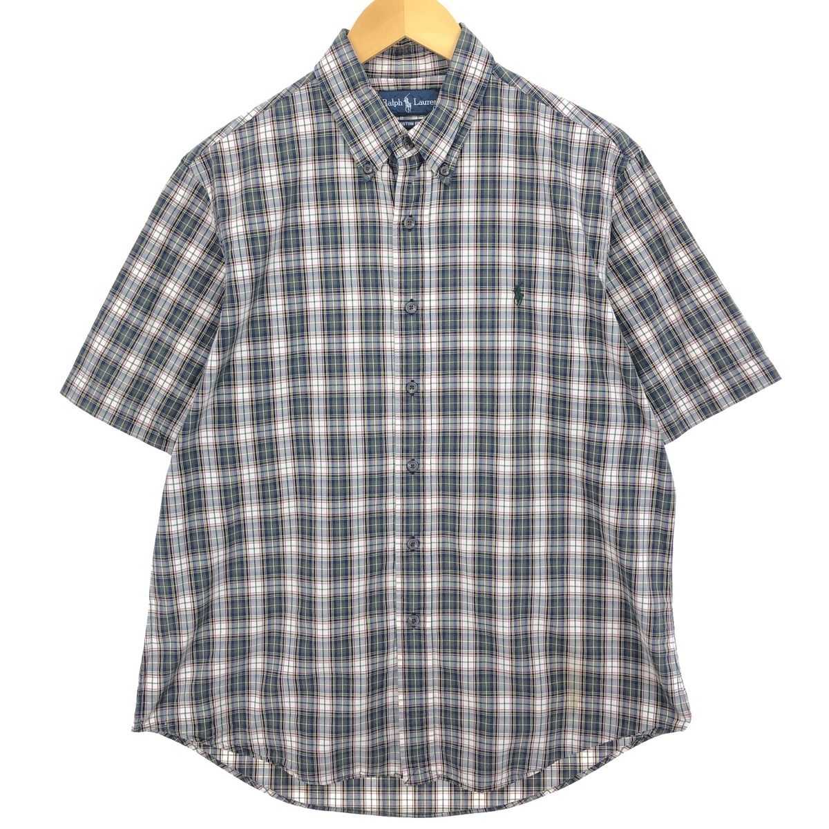 古着 ラルフローレン Ralph Lauren CUSTOM FIT 半袖 ボタンダウン チェックシャツ メンズL相当/eaa485814
