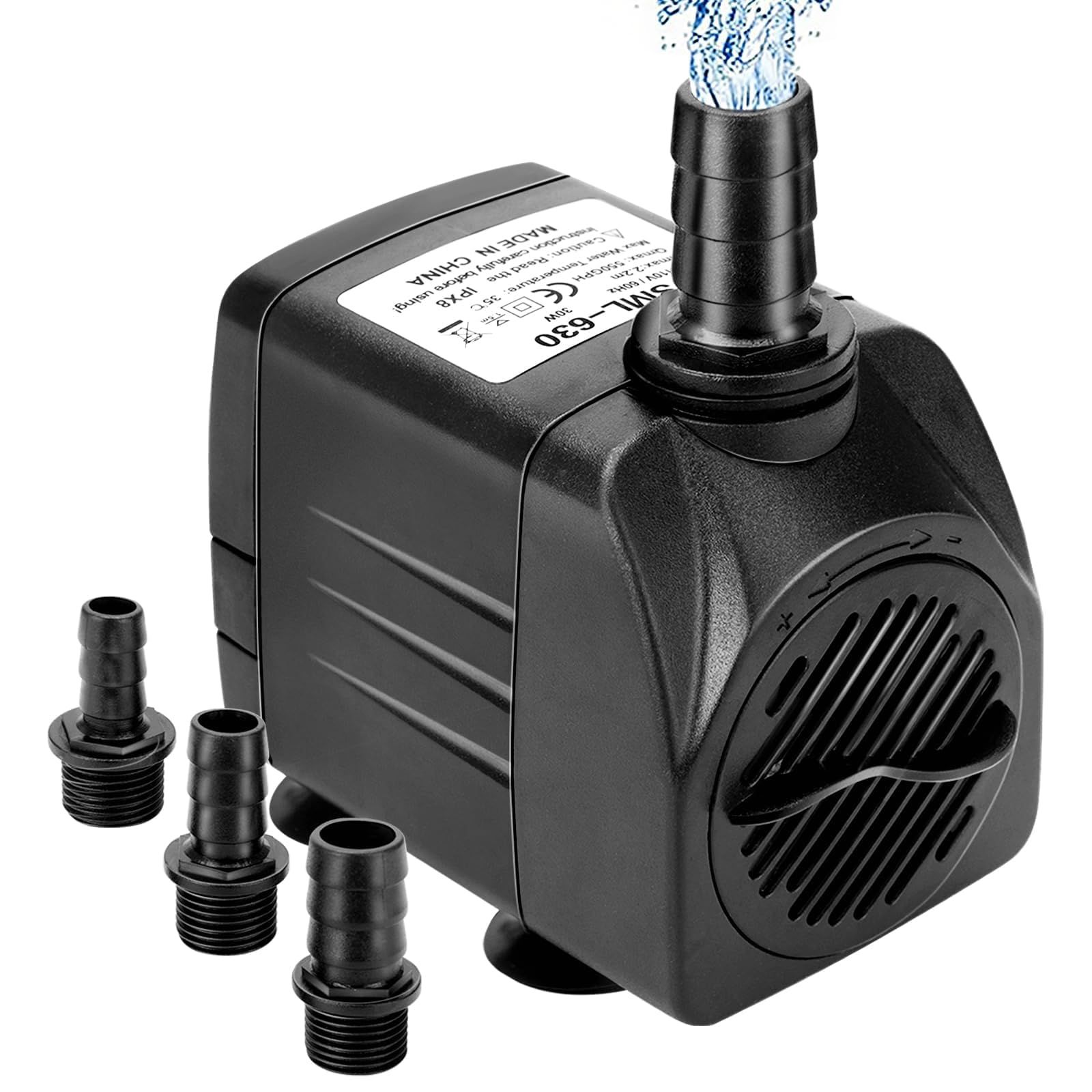 【迅速発送】GEEROW 水中ポンプ 小型 吐出量2000L/H 100v 最大揚程2.3M ウォーターポンプ 水槽 循環ポンプ 排水ポンプ 流量調整可能 40dB静音設計 吸盤設計 3つのノズル 13mm/16mm/19mm