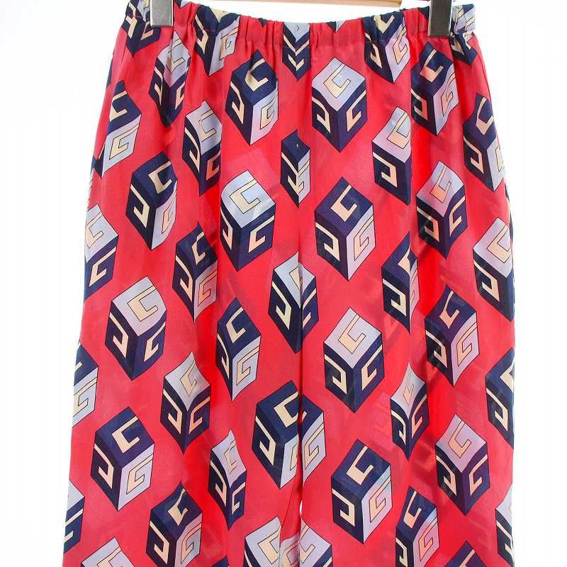 フィットする グッチ GUCCI フ パンツ ワイドパンツ キューブ 総柄 裾プリーツ シルク 42 M ピンク 2016 464971 KU 送料無料で格安。