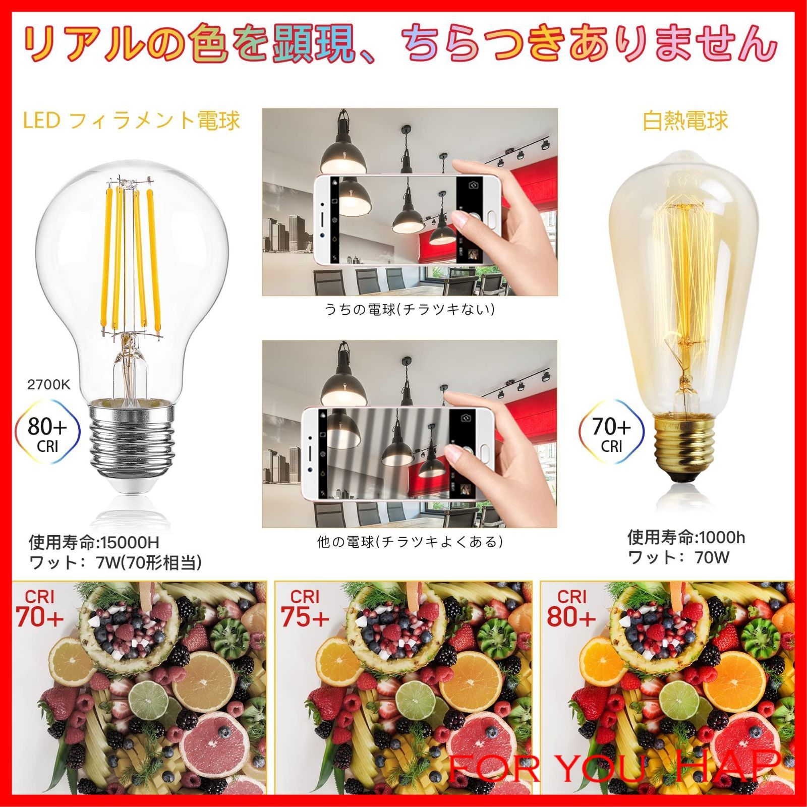 新着商品】A60 E26 LED電球 エジソン電球 LEDシャンデリア電球