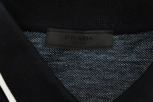 PRADA プラダ イタリア製 コットン100% 鹿の子素材 半袖ポロシャツ 黒 プラダ メンズ 定番 鹿の子 半袖ポロシャツ 黒 #XL PRADA