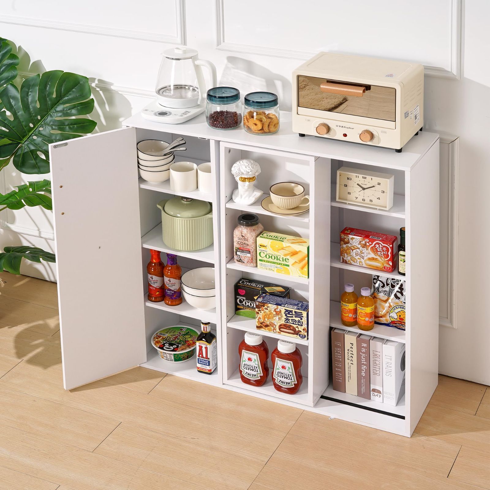人気商品】ホワイト キッチン収納 食器棚 キッチン 本棚 本棚 置物棚