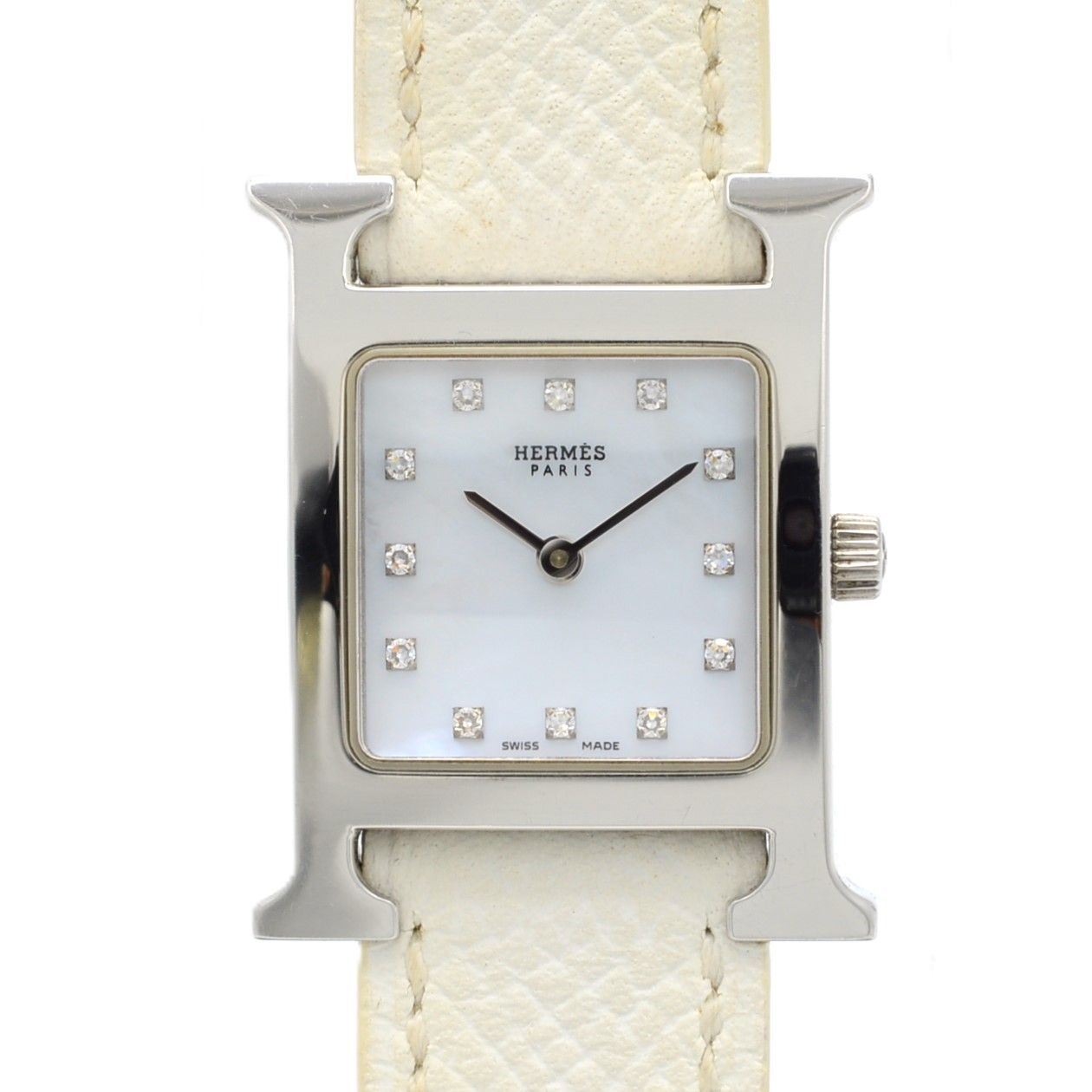HERMES エルメス Hウォッチ HH1.210 12Pダイヤ クォーツ QZ SS×革 