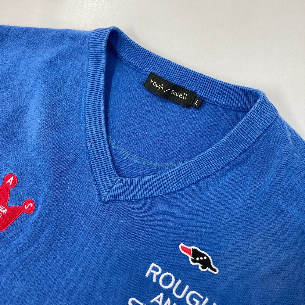 ROUGH AND SWELL Vネックセーター Mサイズ ブルー ラフアンドスウェル