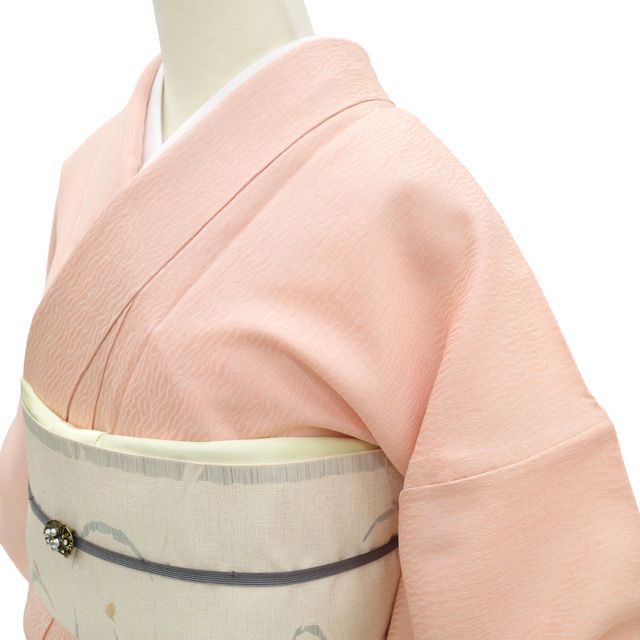 中古】 小紋 単衣 着物 リサイクル 正絹 春 秋 コーラルピンク