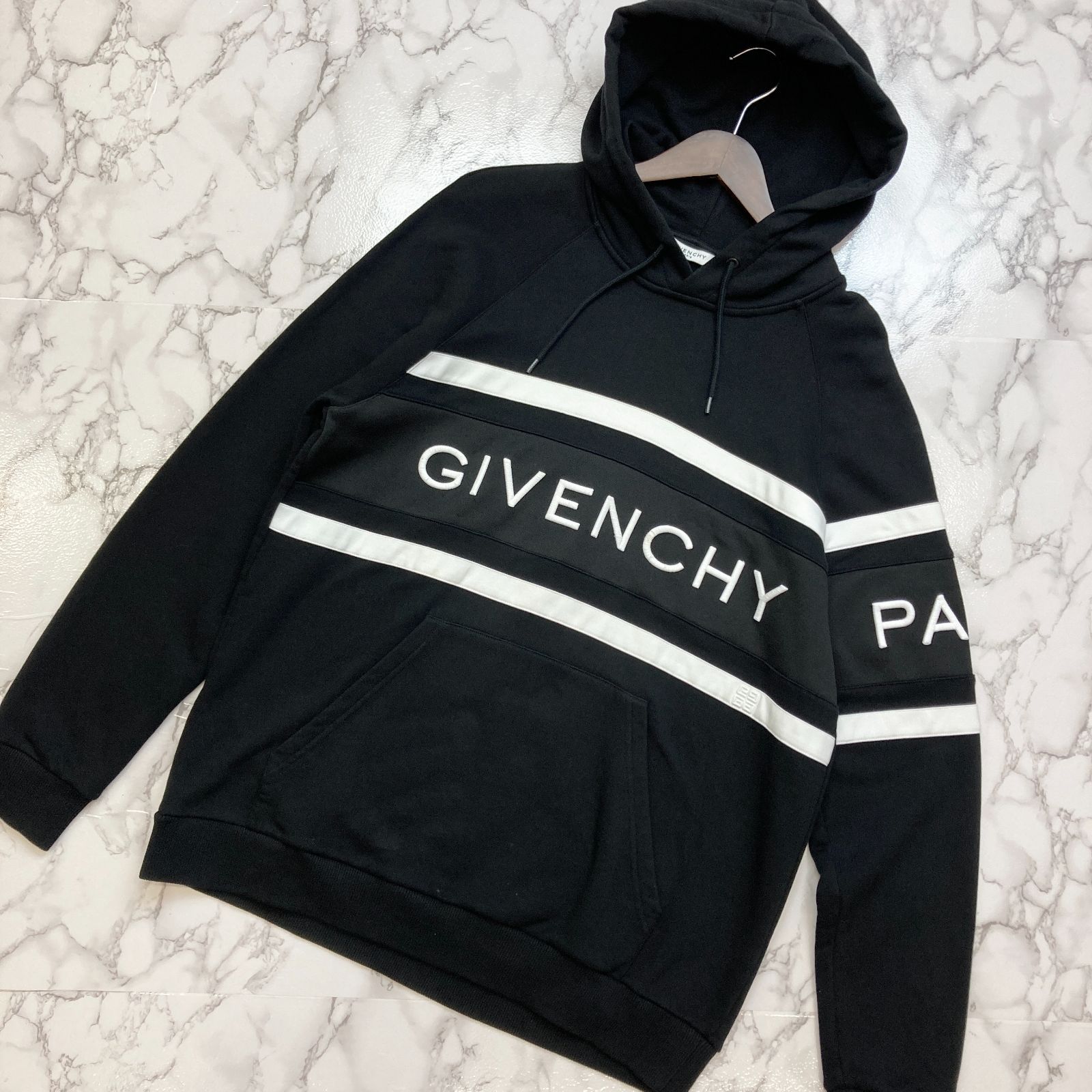 GIVENCHY ジバンシー コントラストストライプ ロゴ パーカー フーディ 