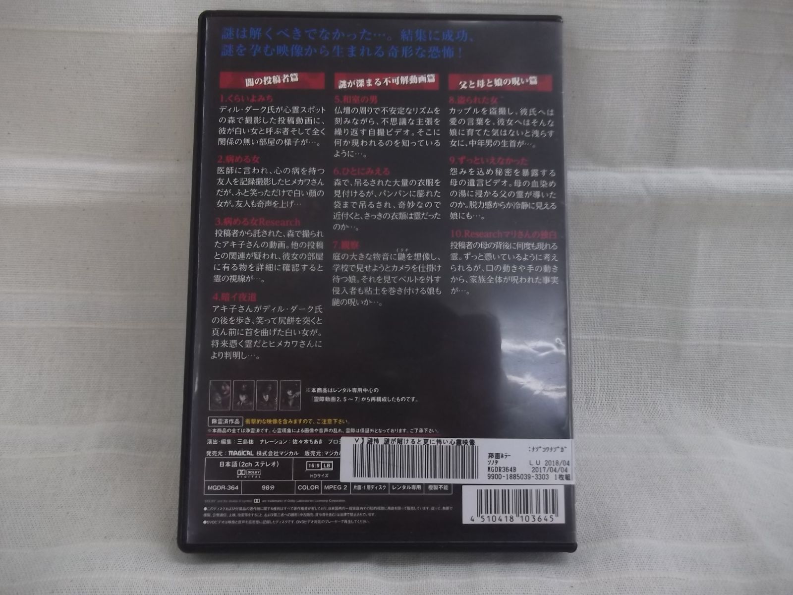 謎怖　謎が解けると更に怖い心霊映像　レンタル専用　中古　DVD　ケース付き