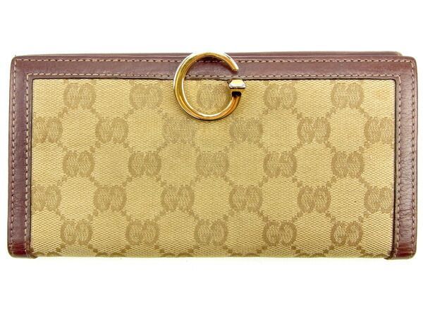 1330 GUCCI グッチ 長財布 ベージュ系 GG Wホック グッチ 長財布 Wホック財布 Gマーク GGキャンバス ベージュ