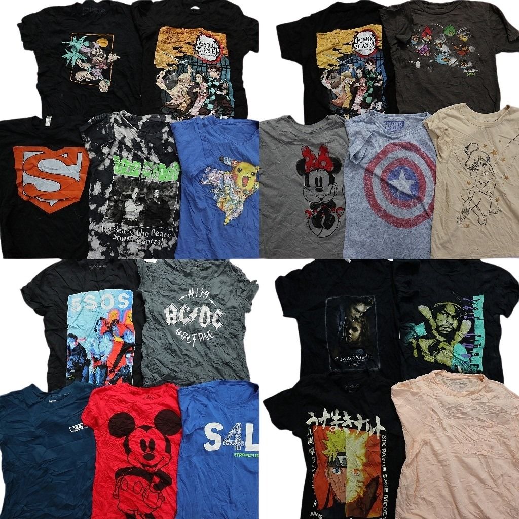 古着卸 まとめ売り カラーmix プリント 半袖Tシャツ 19枚セット (メンズ XS /S ) アニメ キャラクター タイダイ 大判 アメコミ MS6680