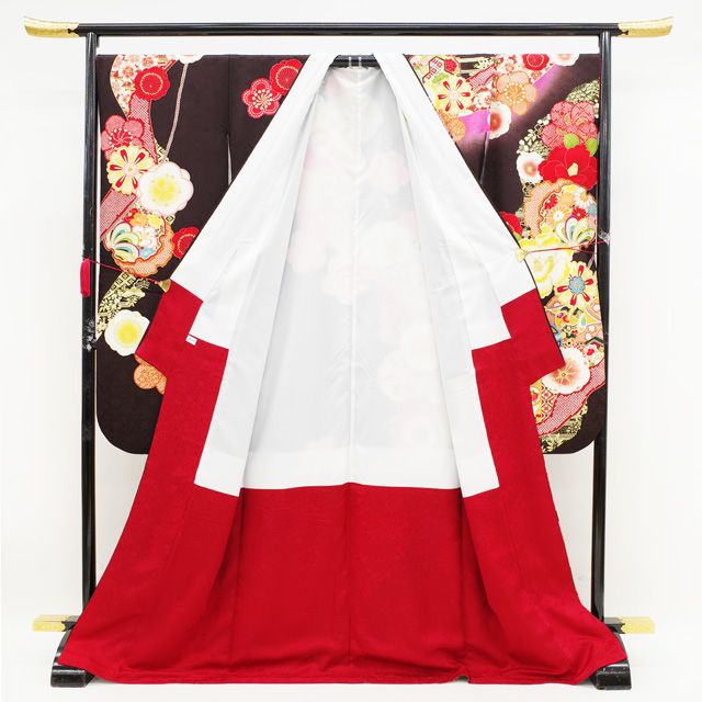 中古】 振袖 リサイクル 着物 袷 正絹 ダークチョコレート