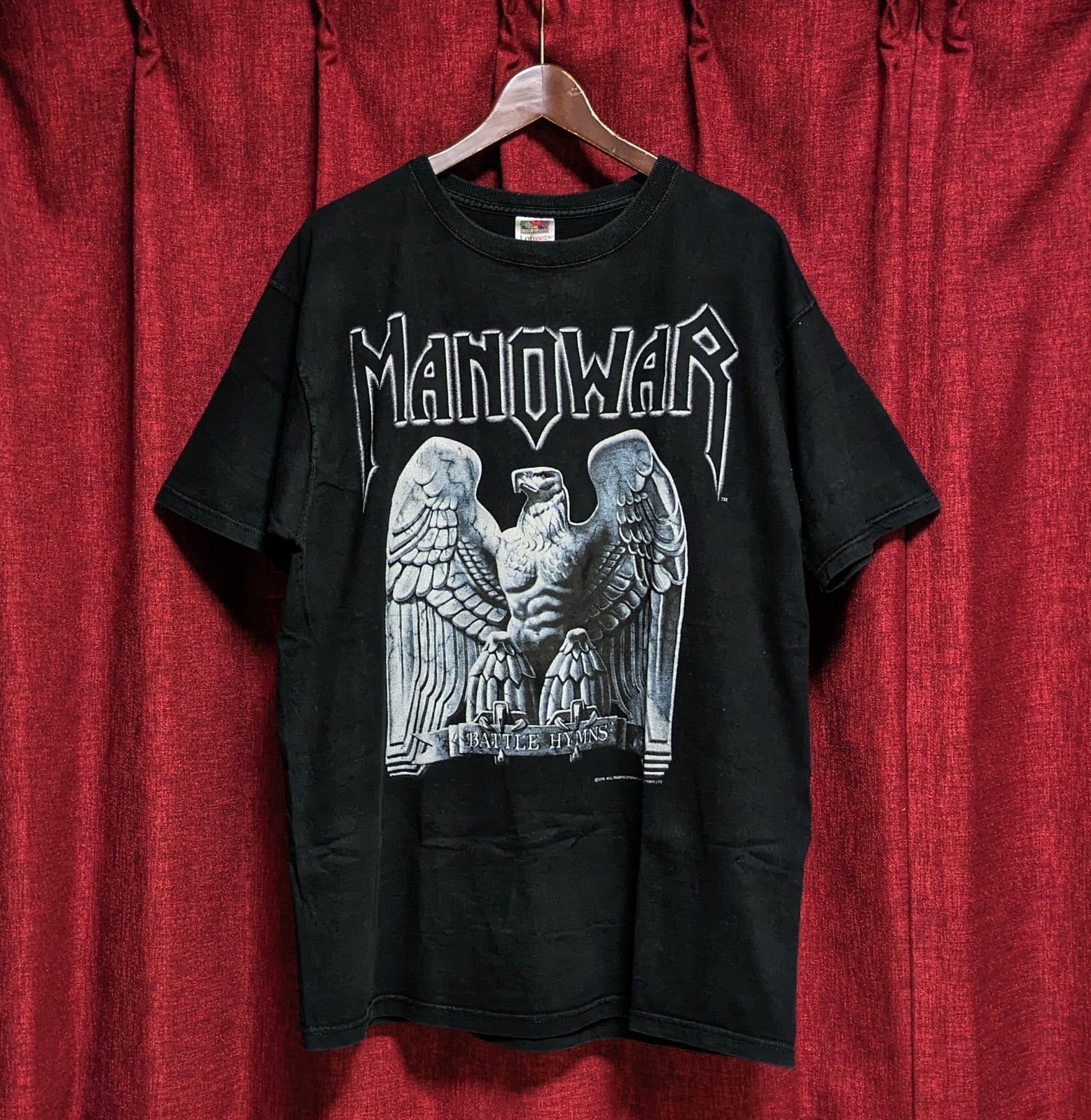 レア ヴィンテージ MANOWAR マノウォー バンドT ロックT メタルT 黒 ブラック XL相当 大きいサイズ 両面プリント 半袖Tシャツ  VINTAGE