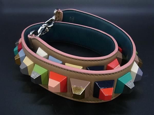 FENDI フェンディ ストラップユー レザー スタッズ バッグ用 ショルダーストラップ 肩掛け レディース ベージュ系 BJ2523