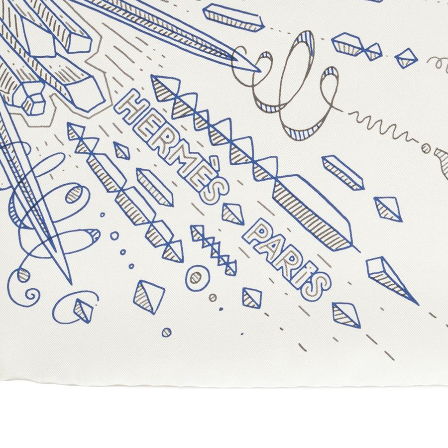 HERMES エルメス カレ90 Please H The Line プリーズ ホールド ザ ライン 004187S 16 スカーフ ホワイト ブルー