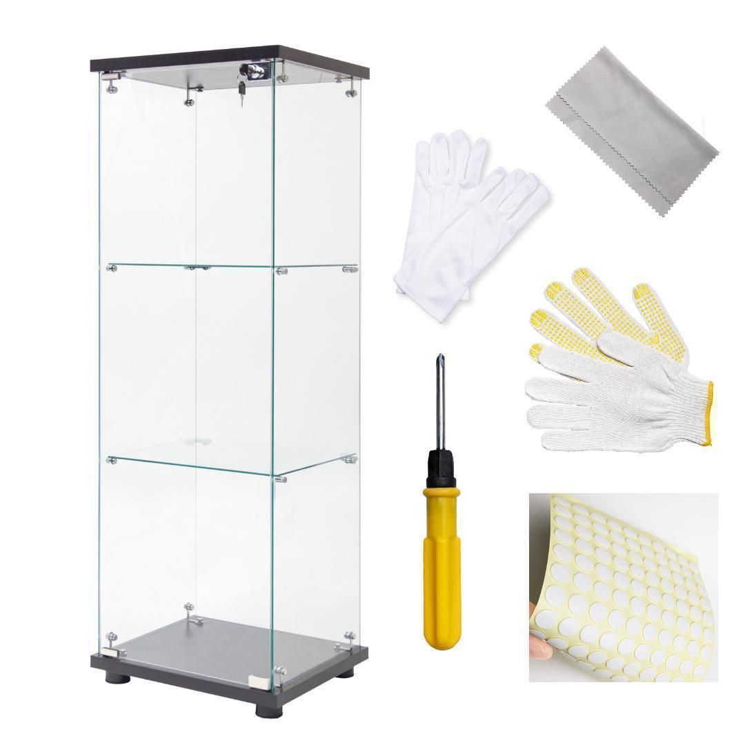 強化ガラスコレクションケース棚フィギュアケース3段 ブラック B1817