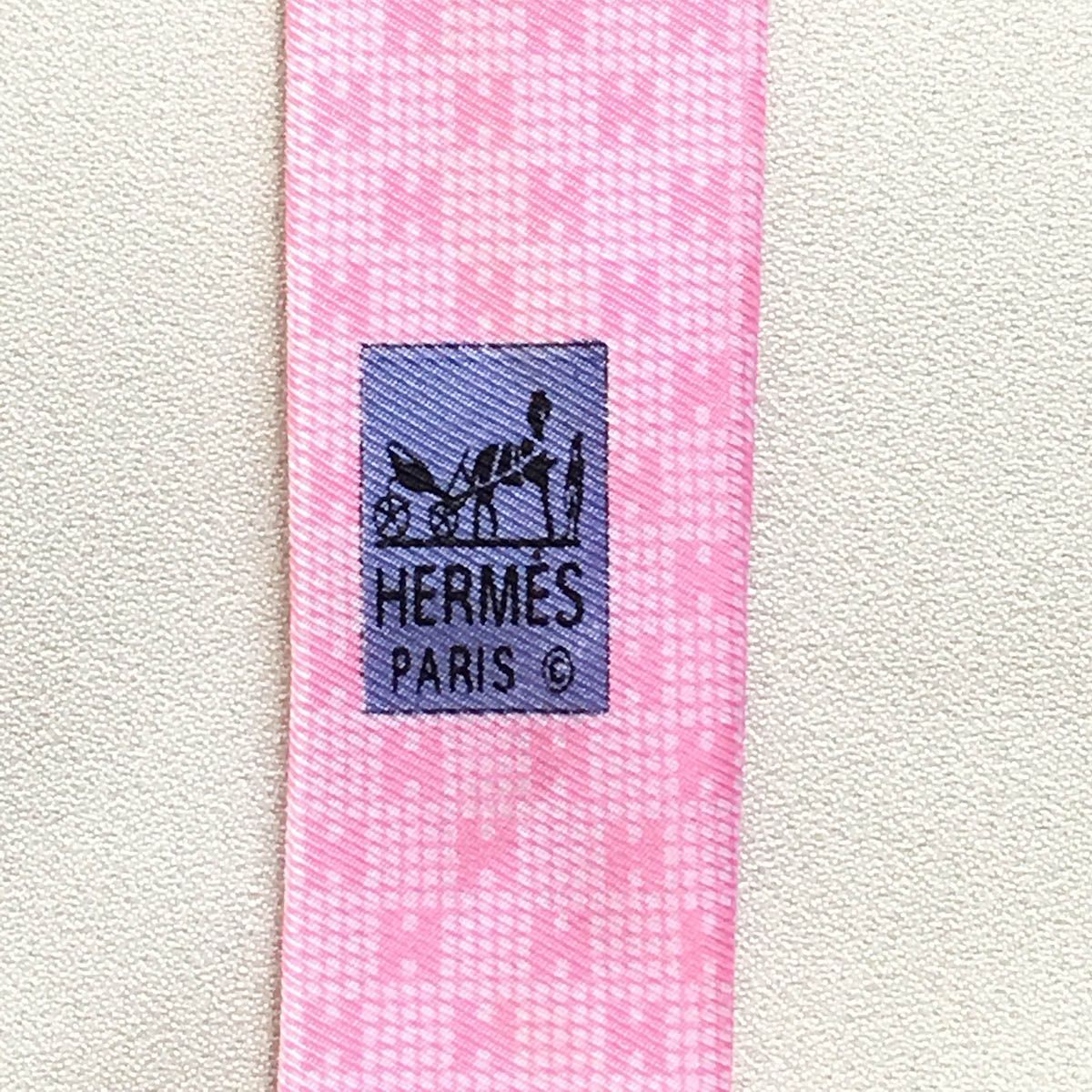美品 エルメス HERMES ネクタイ シルク100% フランス製 ピンク H柄 254