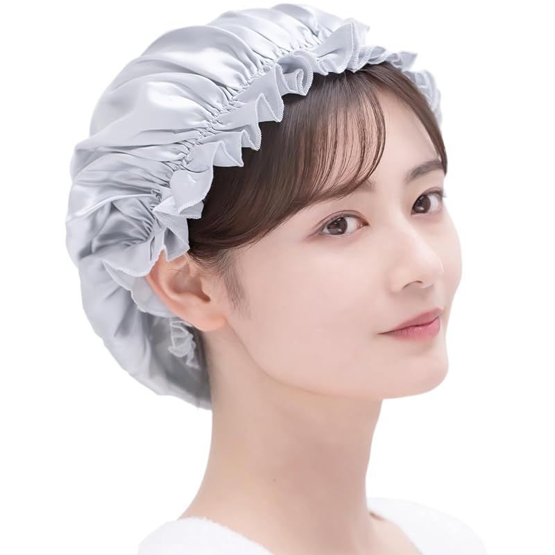 [COCOSILK] シルク ナイトキャップ シルク 天然 シルク100% ヘアキャップ シルクキャップ ロングヘア 就寝用 (L， アッシュブルー) 1
