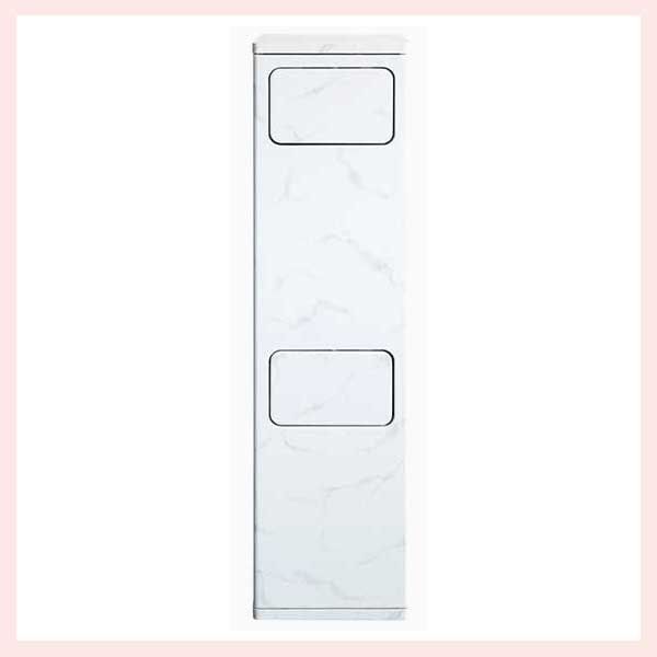 2段プッシュ式ダストボックス W25×D30×H96cm 大理石柄 ホワイト 人気 売れ筋 リーズナブル インテリア こだわり 上品 シリーズ ごみ箱 統一感 台 プッシュ式 扉 大理石調 ストーン柄 スリム おしゃれ 縦 タワー型
