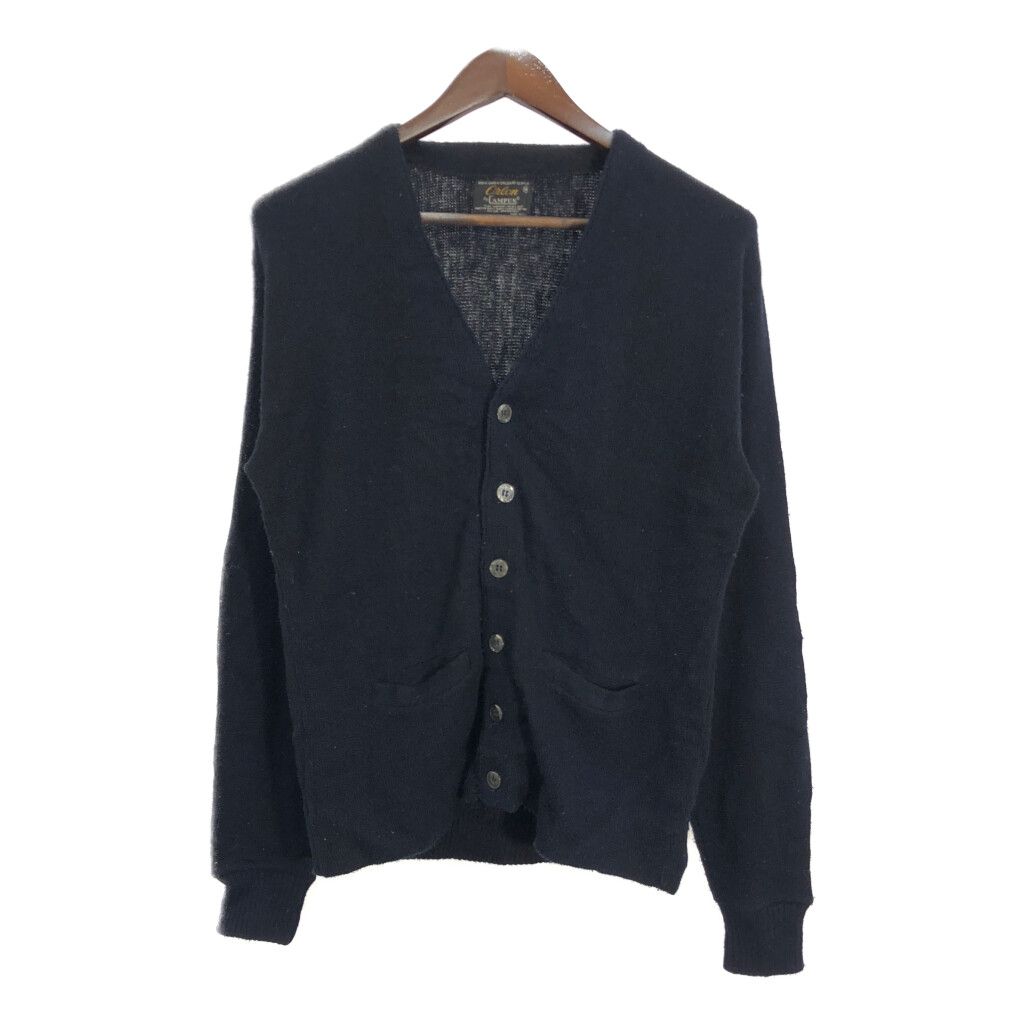 70年代 USA製 Orlon by CAMPUS キャンパス アクリルカーディガン ヴィンテージ ブラック (メンズ XL) 中古 古着 R6732