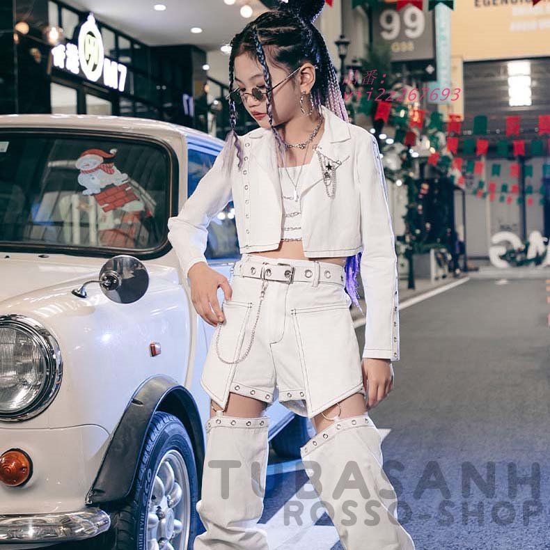 キッズ ダンス衣装 ガールズ ヒップホップ ジャズダンス 韓国 アップチア 練習着 カウボーイ 応援団 パンツ 白 チアガール セット へそ出し  vii2z267693