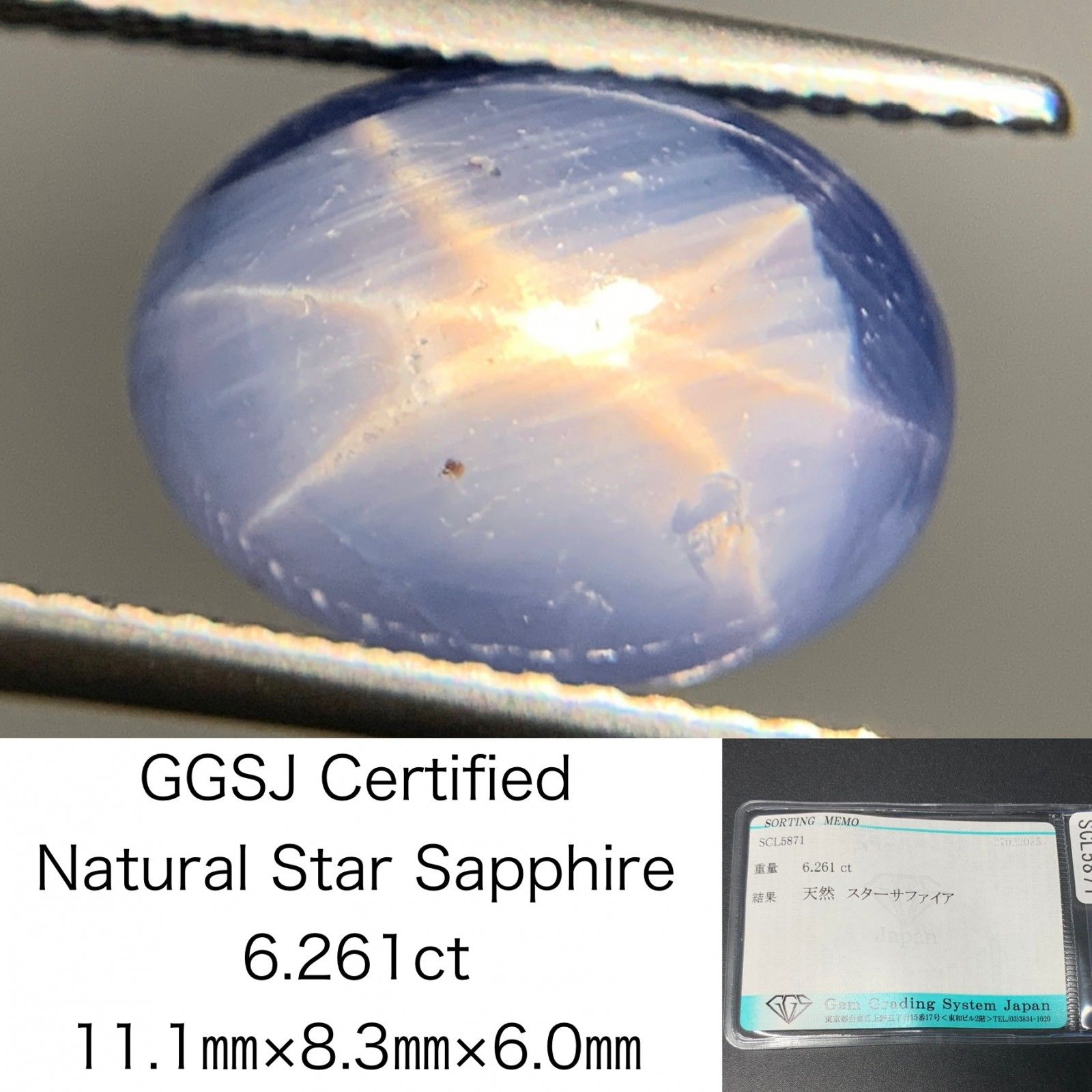 スターサファイア 6.261ct  宝石ソーティング付き  11.1×8.3×6.0  ルース（ 裸石 ） 4193Y
