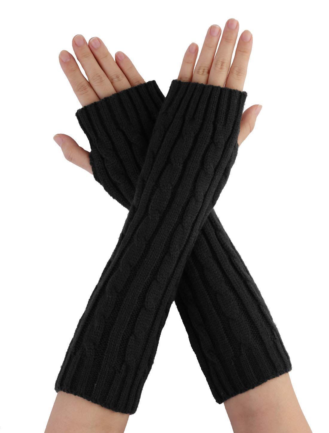 【特価商品】[Allegra K] 指なし グローブ ニット 手首 ウォーマー フィンガーレスグローブ グローブ 指無しグローブ 暖かい 防寒 メンズ ブラック ツイスト模様 30x8cm