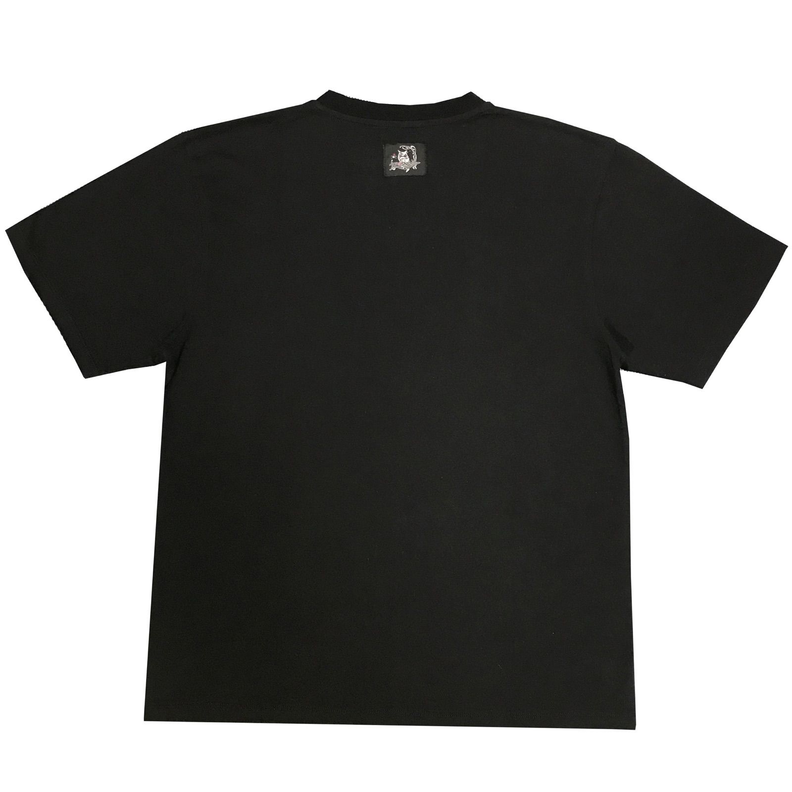 VネックTシャツ　フクロウヘッドロゴ＆フクロウタグ　黒-1