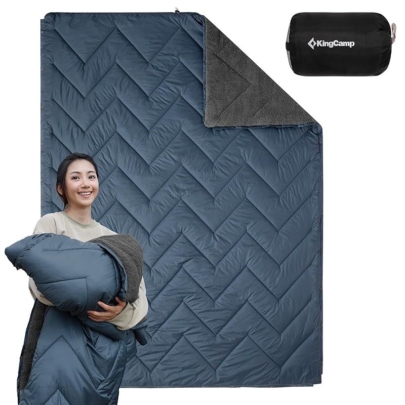 在庫 KingCamp ブランケット フリーズ 200×145cm 大判 保温 軽量 冬用 連結 寝袋変形 丸洗い コンパクト 車中泊 キャンプ 防災 旅行 グレー ネイビー 0