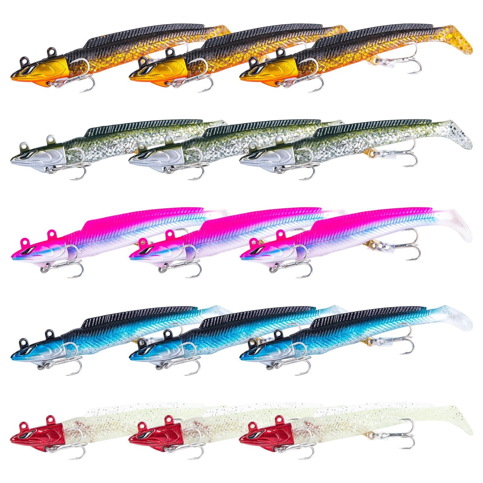 タチウオ カサゴ ヒラメ 青物 シーバス ソフトルアー 淡水 海釣り両用 ワーム トレブルフック付き 18g|21g|28g ジグヘッド ヒラメセット 5本|10本|15本セット Goture ゴチュール