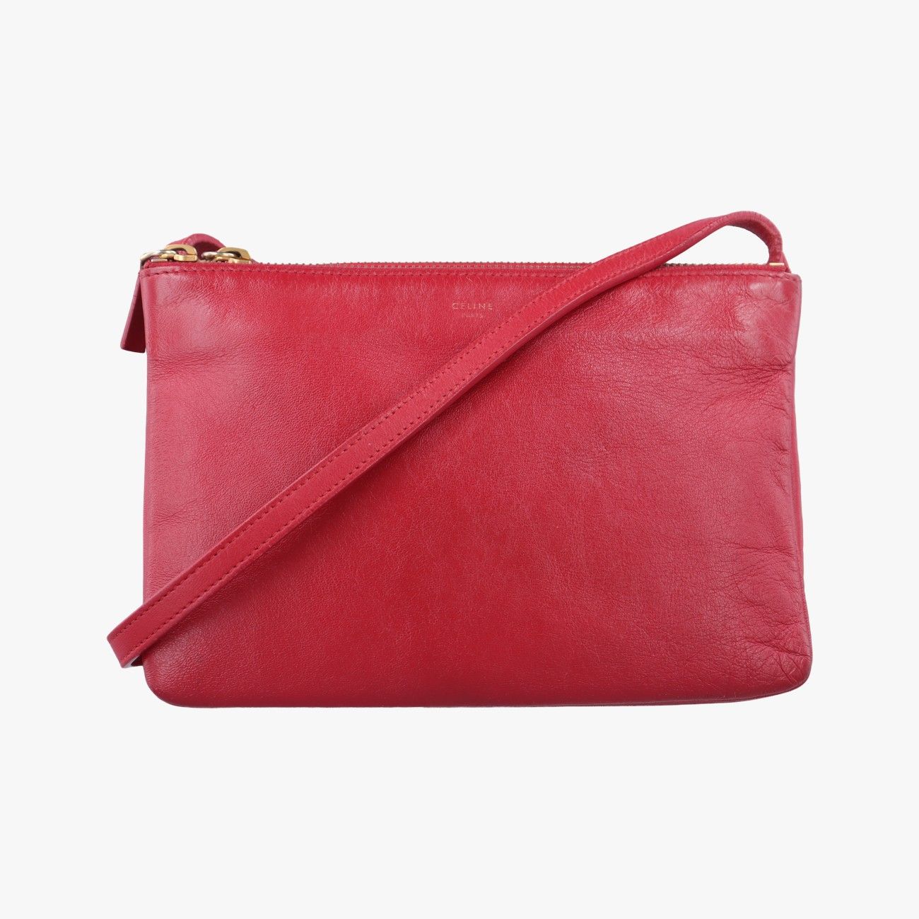 CELINE セリーヌ Trio トリオ Red 赤 レザー ショルダーバッグ CELINE セリーヌ トリオ スモール ショルダーバッグ ポシェット