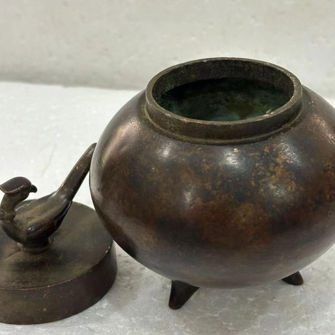 銅製 三足鳳蓋缶 茶道具 香道具 装飾品 工芸品 置物 - メルカリ